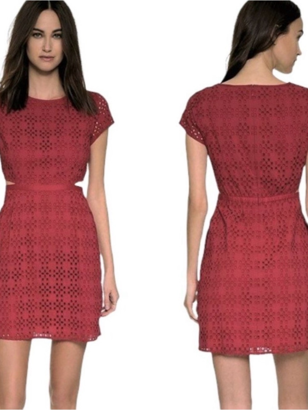 Madewell Burgundy Red Eyelet Cutout Mini Dress size 4 100% Cotton